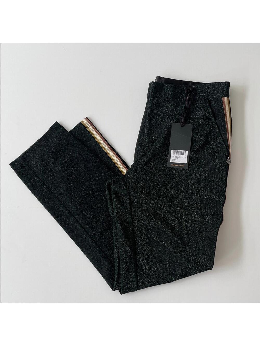 Scotch & Soda sparkly black-Green pants with contrast side stripe. Size S. NWT.